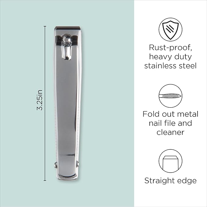 Diane D909 Stainless Steel Straight Edge Toenail Clipper with Fold Out File for Natural Nails - 36 Pack Bin