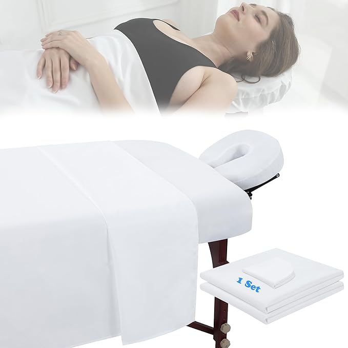 Microfiber Massage Table Sheet Sets 3 Pcs Massage Bed Cover Soft Wrinkle Free Includes Massage Fitted Sheet,Massage Sheets and Face Cradle Cover for SPA Beauty Salon Tattoos (White)