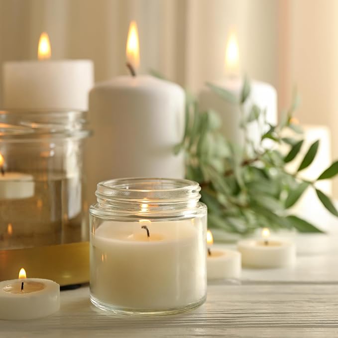 KEYWING 4oz Small Glass Jars, 24 Pack Round Clear Glass Jars with Black Lid Empty Cosmetic Containers with Inner Liners for Lotions, Powders, Cream and Ointments