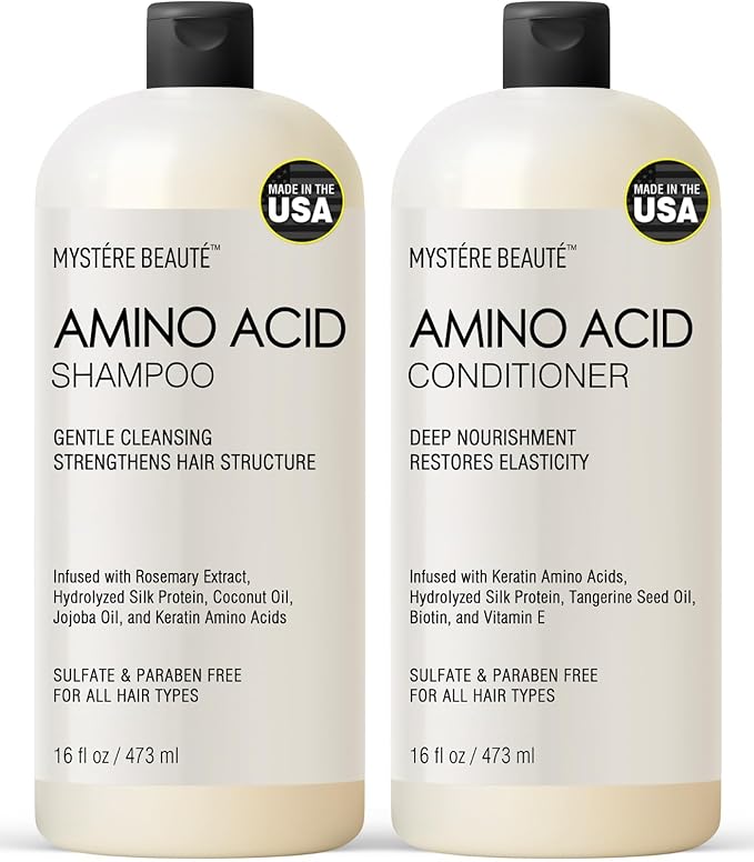Amino Acid Shampoo and Conditioner Set for All Hair Types | Nourishing Amino Acid Hair Shampoo with Vitamin E & Jojoba Oil for Frizz Control & Shine Moisturizing Amino Acid Conditioner - 16 fl oz each