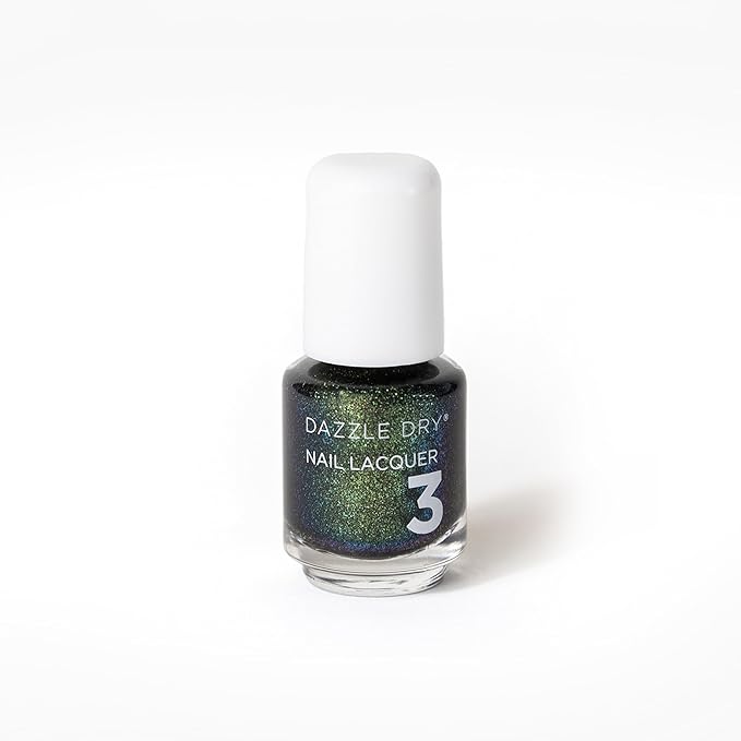 Dazzle Dry Nail Mini Lacquer (Step 3) - Dragonfly - A full coverage, color-shifting, iridescent glittering green. Full coverage glitter. (0.17 fl oz / 5 Manicures)
