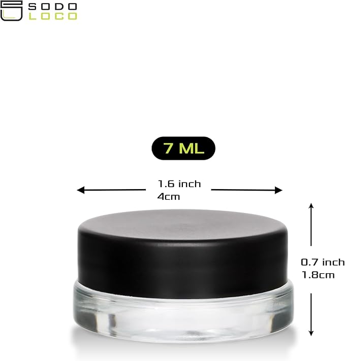 (90 Pack) 7ml Low Profile Thick Glass Jars with Black Lids - Airtight Containers for Oil, Lip Balm, Wax, Cosmetics