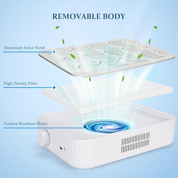 600Pa Powerful Acrylic Nail Dust Collector with Reusable Filter, 1500mAh Vacuum Fan Dust Collector, Electric Nail Dust Collector for Acrylic Nail Polishing, Low Noise, Nail Tech Salon, Home