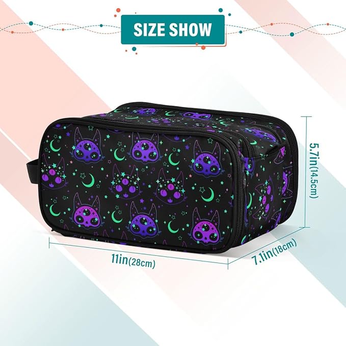 MNSRUU Travel Makeup Bag,Cat Skulls Makeup Bag Travel Toiletry Bag Large Capacity Cosmetic Bag Organizer, Portable Travel Toiletries Bag for Travel Size