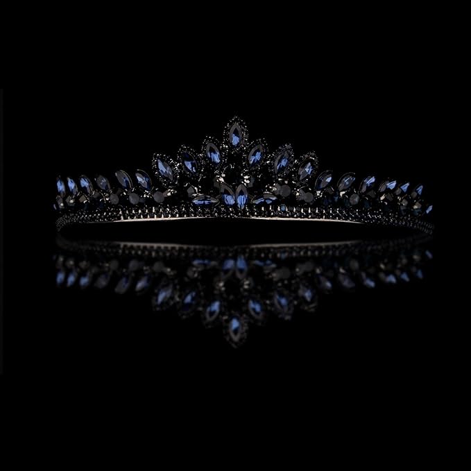 LIMELIA Women's Tiara for Henna Wedding Party|Glitter Hair Accessories for Bridal Birthday Pageant Prom Halloween Costume Christmas Party, Queen Princess Crowns | Leaf Model-Navy Blue