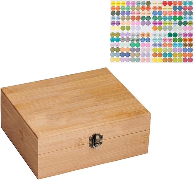 Pure Vie Bamboo Essential Oil Storage Box Travel Organizer Case with Bottle Cap Label - Aromatherapy Nail Polish Fragrance Container, Holds 30 Bottle for 5-15ml - Keep Scented Oil Safe & Space Saver