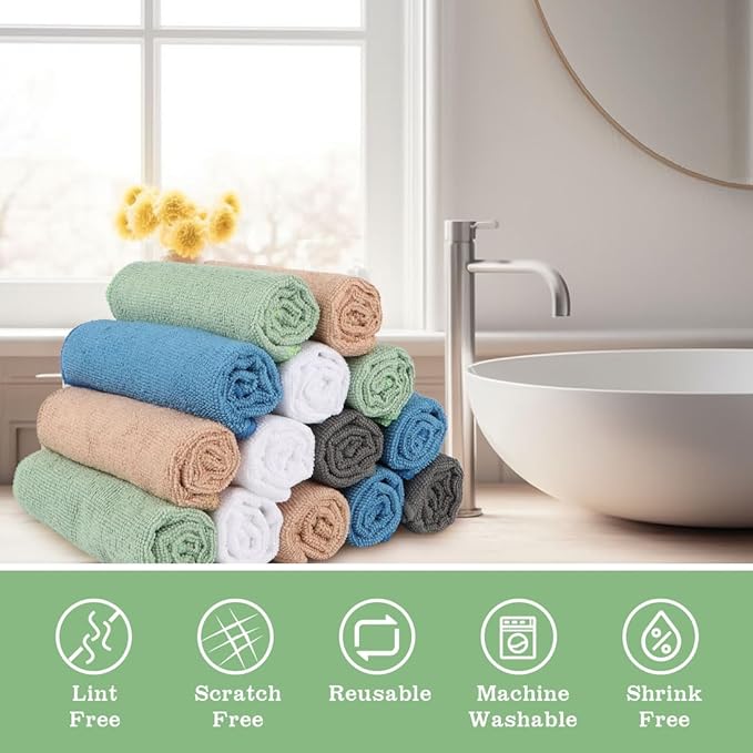Washcloths Bulk 100 Pack Face Towel (12" x 12"), Highly Soft Wash Cloth and Hand Towels, Fast Drying Multi-Purpose Microfiber Cleansing Cloths for Bathroom, Hotel, Spa, and Salon - Multicolor