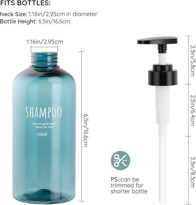 Shampoo Bottles with 2 Extra Pumps, Segbeauty 3pcs 16.9oz Bathroom Shampoo and Conditioner Dispenser with Funnel, 500ml Empty Plastic Refillable Shampoo Bottles for Shower, Large Pump Bottles Blue