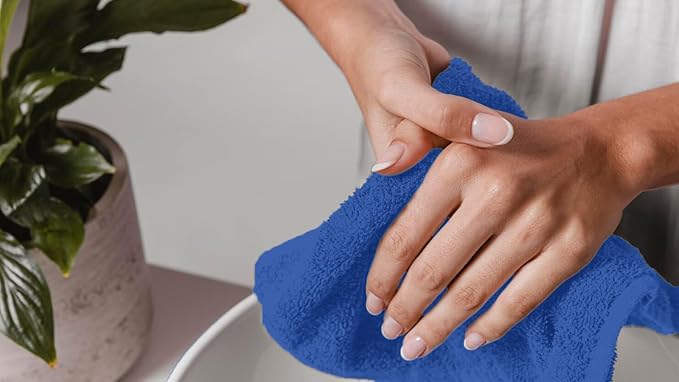 Avalon Towels Cotton Washcloths – (Pack of 60) Size 12x12 Inches, 100% Ring Spun Cotton, Soft & Absorbent Face Towels, Gym Towels, Hotel and Spa Quality, Reusable Fingertip Towels (Blue)
