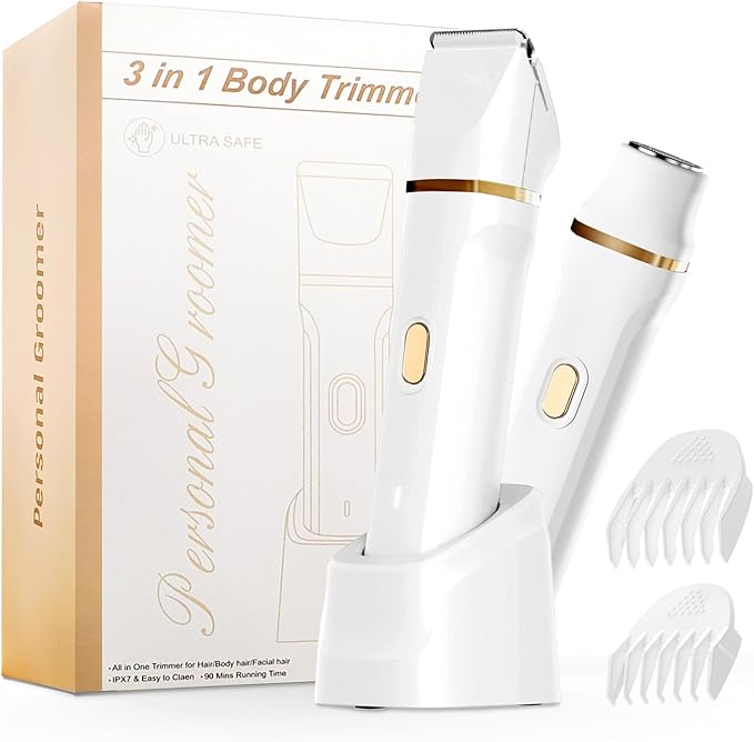 Upgraded Bikini Trimmer for Women, [2in1 & Painless] Electric Face Razors/Shaver for Woman, [Waterproof] Pubic Body Hair Trimmer, Replaceable Ceramic Blade, Superior Charge Dock, Gifts for Women