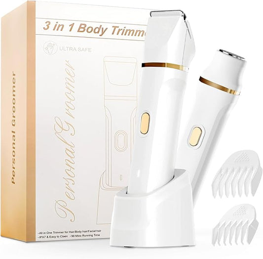 Upgraded Bikini Trimmer for Women, [2in1 & Painless] Electric Face Razors/Shaver for Woman, [Waterproof] Pubic Body Hair Trimmer, Replaceable Ceramic Blade, Superior Charge Dock, Gifts for Women