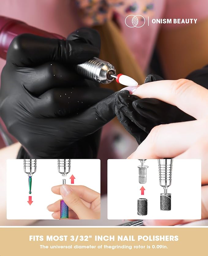 Onism 30Pcs Nail Drill Bits Set - 3/32 Inch Tungsten Carbide Ceramic Nail Bits Kit with Nail Tool Box & Sanding Bands, Professional Manicure Pedicure Remover for Acrylic Gel Nail Polish, Pink