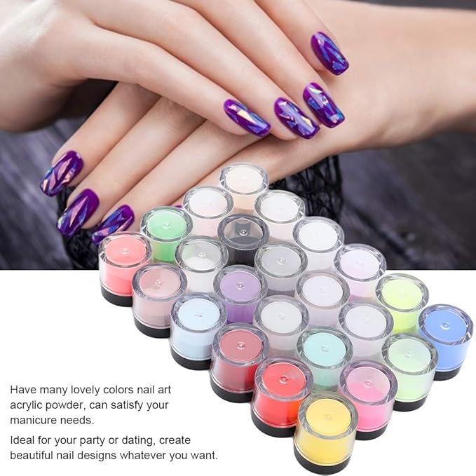 Acrylic Powder, Nail Acrylic Powder Set, Crystal Nail Art Tips Decoration Builder Acrylic Manicure Accessories for Nail Salon and Home(24 Colors)