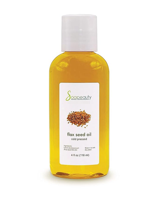 Soapeauty Flax Seed Oil Unrefined Cold Pressed 100% Pure and Natural | for Skin, Hair and DIY Recipes | Source of Omega-3 & ALA | 4 fl oz