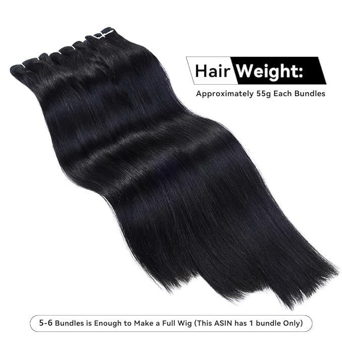 16A 50g Straight Bundles Human Hair 1 Bundle 100% Unprocessed Real Human Hair Extensions 20 Inch Raw Human Hair Natural Black Color