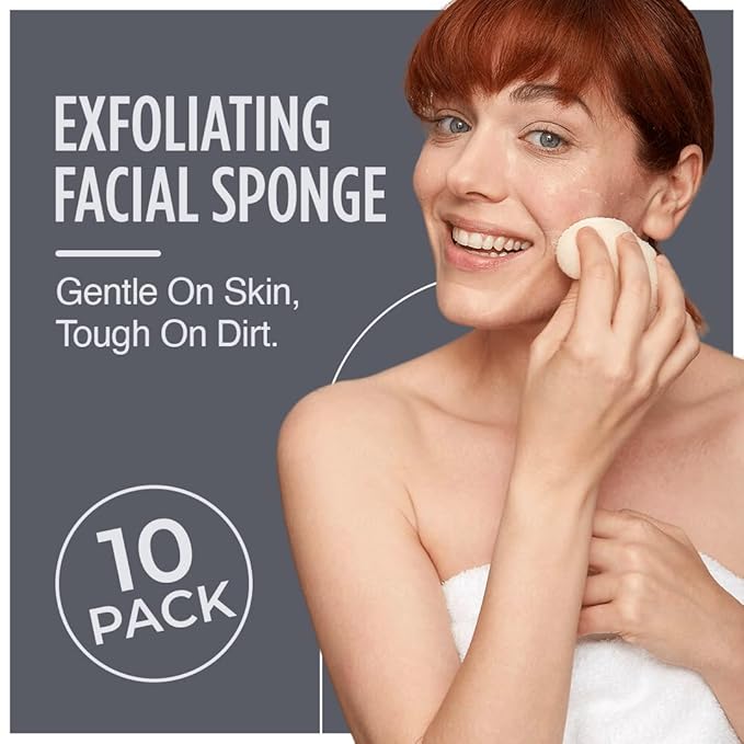 HartFelt [10 Pack] Regular Exfoliating Facial Sponge for Face - Daily Cleansing Face Scrubber - Buf Dirt Away with Puf Styled Reusable Face Pads for Removing Makeup, Dirt, and Dead Skin - Made in USA