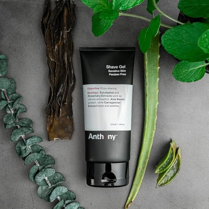 Anthony Shave Gel for Sensitive Skin – Non-Foaming, Soothing Shaving Cream for Men and Women. With Aloe Vera Beads, Eucalyptus, Rosemary and Carrageenan Extract - 6 Fl Oz (3 Pack)