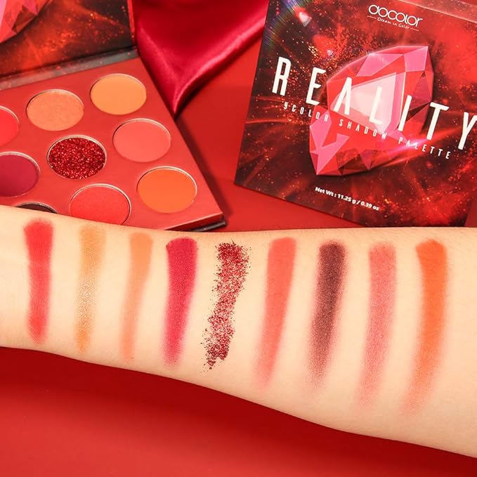 docolor Eyeshadow Palette 9Colors Red Eyeshadow Gemstone Shadow Palettes Highly Pigmented Mattes Shimmers Naked Smokey Glitter Cream Colorful Powder Blendable Long Lasting Waterproof Makeup Palette