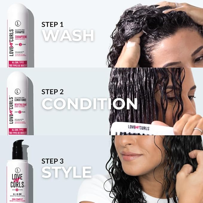 Love Ur Curls - Shampoo & Conditioner Set with All in One Curl Cream Styler for Kinky & Coily Hair, 3 Step System for Repair and Moisturizing