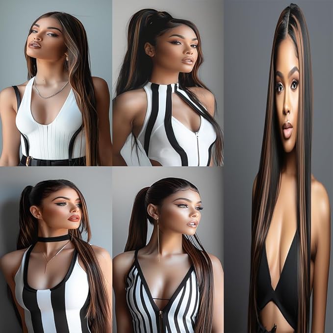 Light Brown Bundles P1B30 Straight Bundles Two Tone Black to Light Brown Bundles With Highlights Bundles Brazilian Human Hair Weave Soft and Silky for Women 24 26 28 Inch