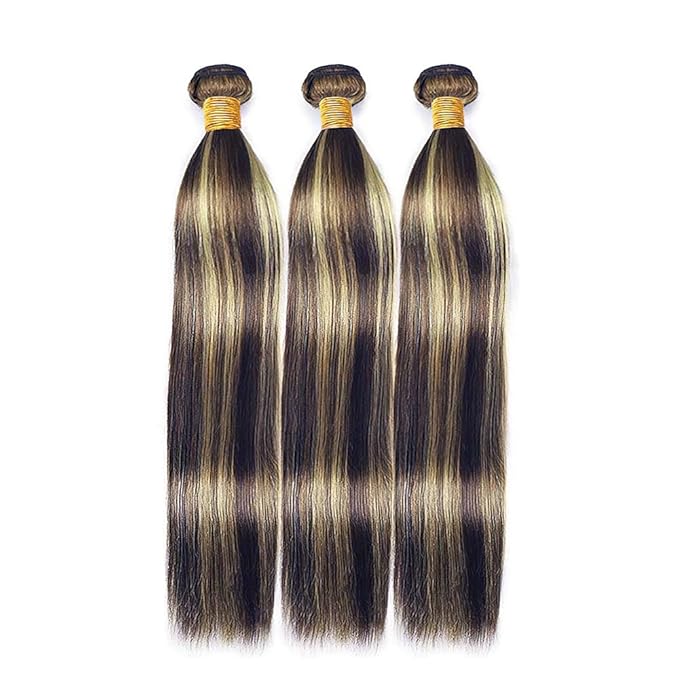 Ombre P1B27 Human Hair Straight Bundles Black and Blonde Straight Bundles two tone Brazilian Human Hair Extensions Soft and Silky for Black Women 8 10 12 Inch