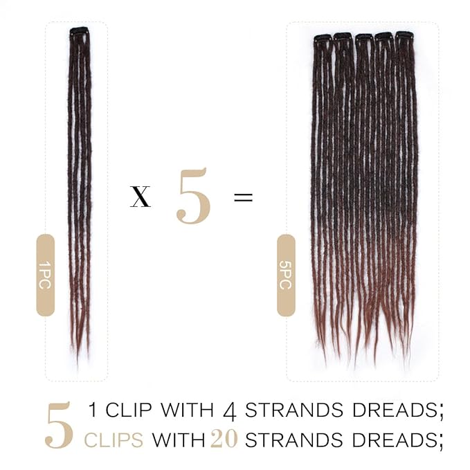 Ombre Auburn 5 Clips-In Dreadlock Extensions for Women, 24 inch Clips-In Synthetic Dreadlocks Hair Extensions with Double Ended Dreads Attached …