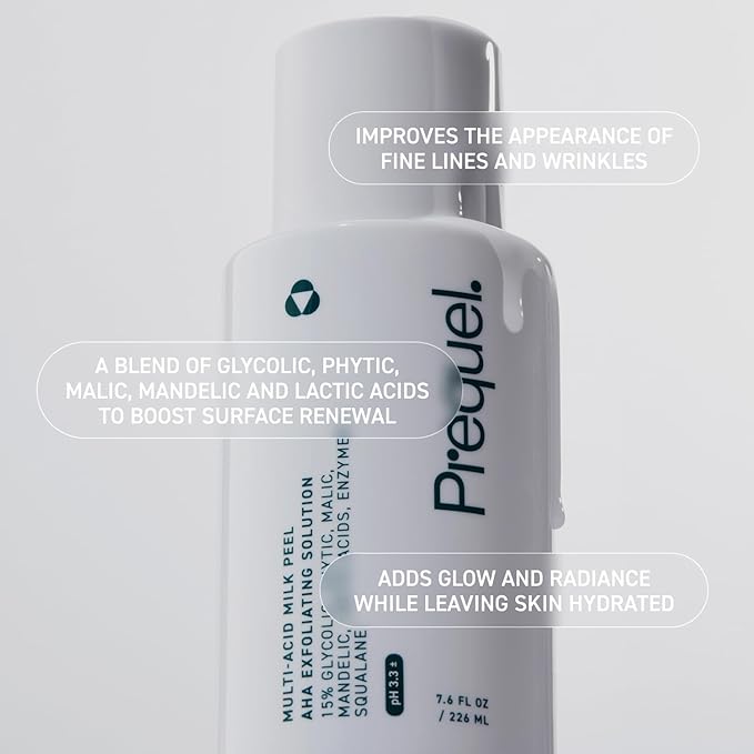 Prequel Skin Multi-Acid Milk Peel, Professional Exfoliating Solution. 15% Glycolic Acid Face Peel with Lactic Acid and Enzymes. Hydrating Chemical Exfoliant. Clinical Strength Formula, 7.6oz Bottle.