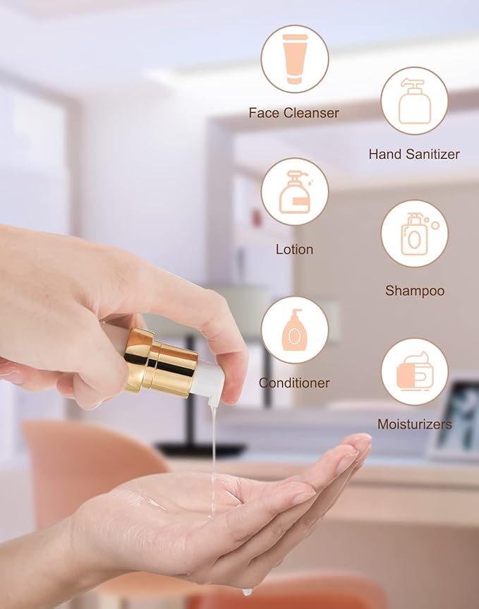 Golden Airless Pump Bottle Travel Set with Box Refillable Empty Cosmetic Pump Bottle Vacuum Bottles for Liquids Such as Hand Soap,Toner,Foundation,Hair Oil,Lotion and Cream(1oz/30ml,4 Pack)