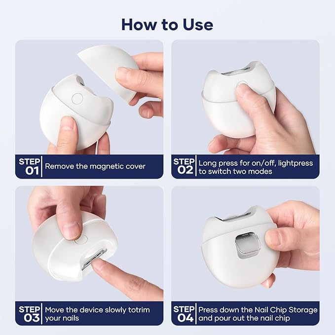 Electric Nail Clipper with USB Charging: Automatic Nail Clippers with Led Light - USB Rechargeable Safety Fingernail Trimmer for Baby Seniors Kids Adults (White, Medium)