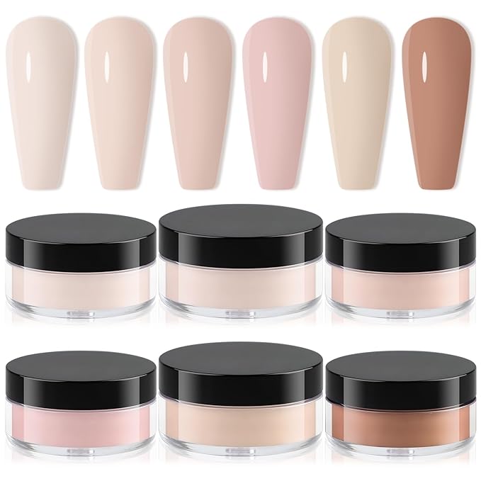 EBANKU Nude Acrylic Powder Set, 6 Colors * 10g/0.35oz Acrylic Nail Powder Warm Colors Series Acrylic Powder for Nail Acrylic French Extension 3D Nail Carving, Long-Lasting, No Nail Lamp Needed
