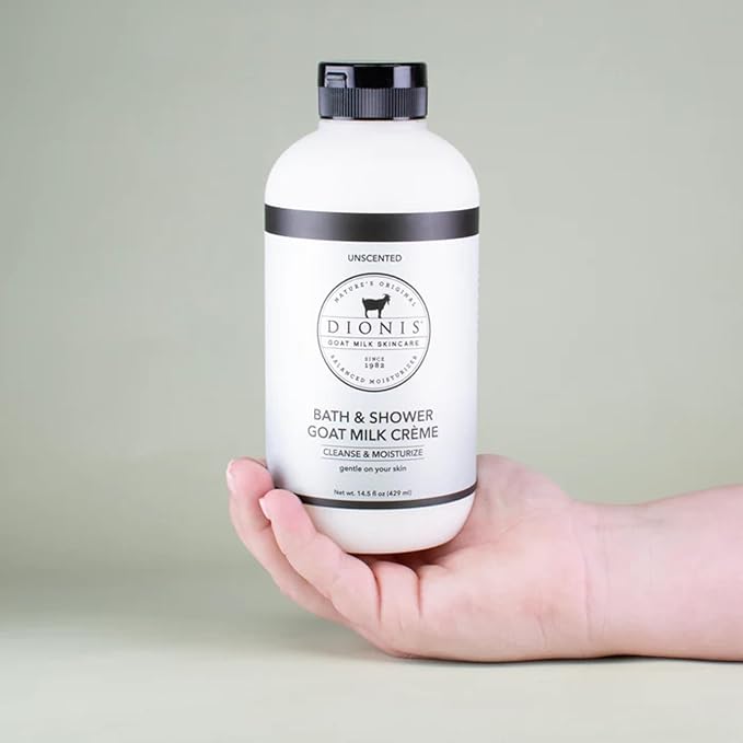 Dionis Goat Milk Skincare Unscented Bath Soap & Liquid Shower Crème, Skin Moisturizer & Hydrating Body Wash Made in The USA, Cruelty Free Shower Gel For Sensitive Skin, 14.5 oz Bottle