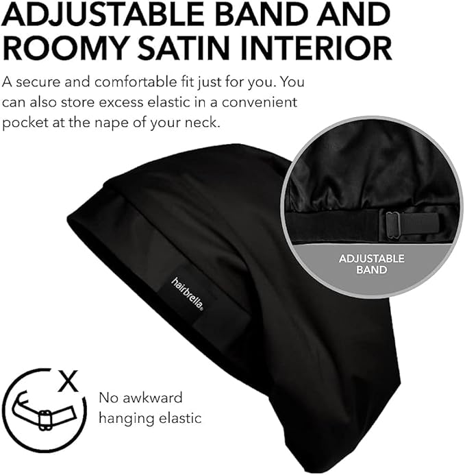 Hairbrella Satin Lined Adjustable Sleep Cap - Sleeping Caps for Women to Protect Hair, Satin Band Edge, Silk Bonnet