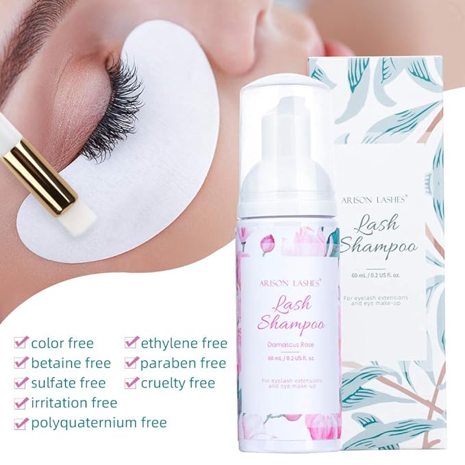 Eyelash Extension Shampoo+Brush/60ml Eyelash Foam Cleaner/Safe and Mild Without Irritation/Remove Makeup Residue & Mascara/Perfect For Salon Use And Home Care(rose)