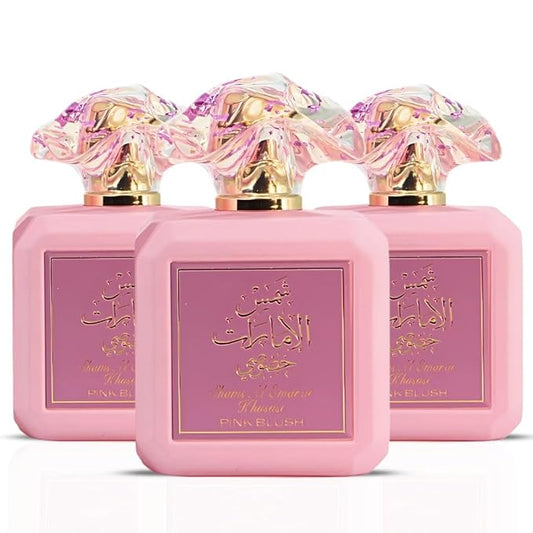 Ard Al Zaafaran Pink Blush Shams Al Emarat Khususi Eau De Parfum For Women Spray 100 ML (3.4 OZ) Long Lasting Arabian Perfumes For Women - Elegant & Sweet Ladies Perfume for Every Occasion (Pack of 3)