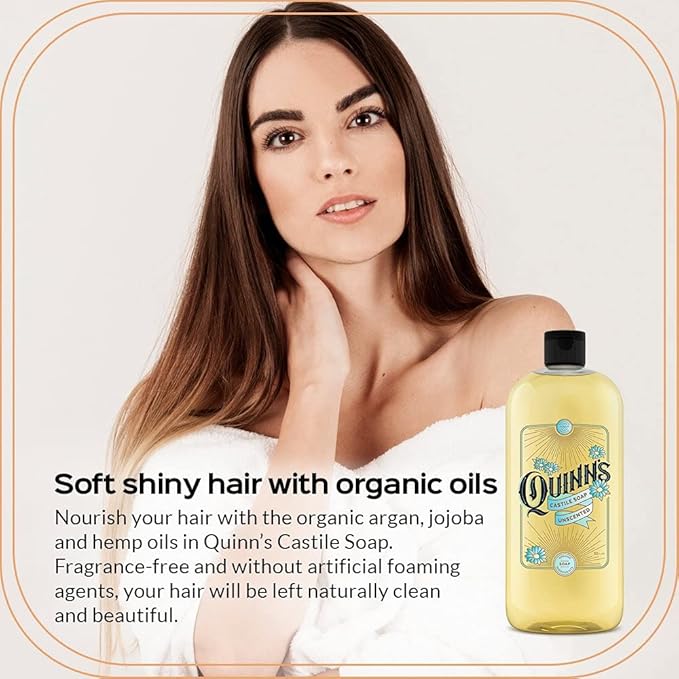 Quinn's Pure Castile Organic Unscented Liquid Soap 32 oz Alcohol Free Pink Grapefruit and Orange Rind Witch Hazel with Aloe Vera 16oz