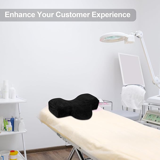 IMENE Lash Pillow for Lash Extensions- Memory Foam Lash Pillow with Neck and Back Support, Ergonomic lash Bed Pillow with Velvet Pillowcase and Lash Organizer Pockets （Black）