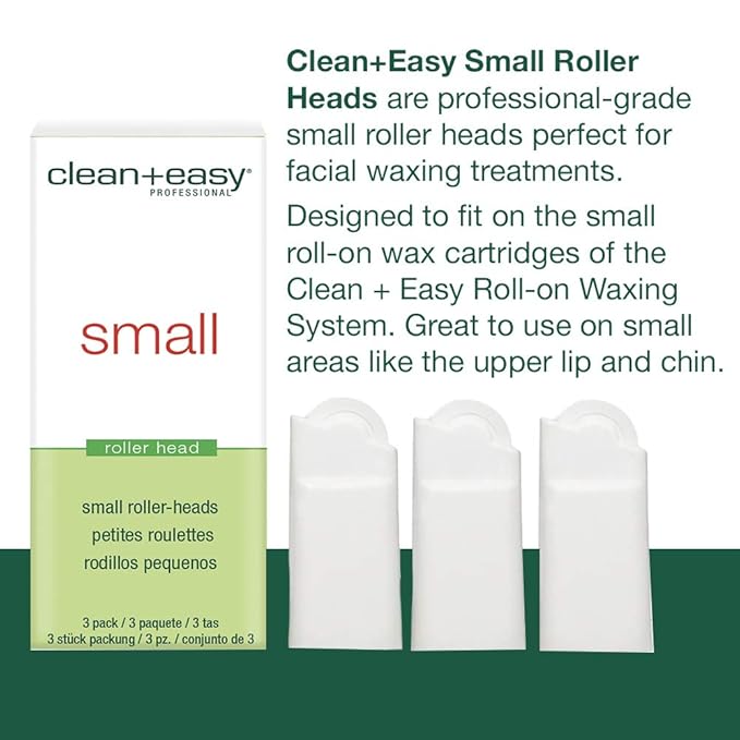 Clean + Easy Small Roller Head – Disposable Roll On Wax Refill Head for DIY Waxing on Eyebrows, Upper Lip, Chin & Small Areas, Easy to Use Waxing Roller Refill, 3-Pack
