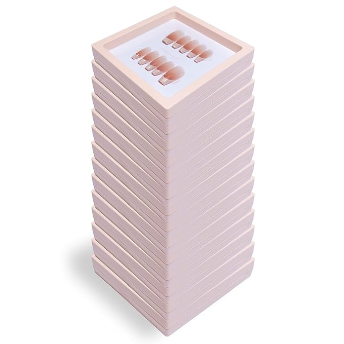 LIGHT RAIN Press on Nail Packaging Box, 3D Nail Storage Organizer and Display Holder Set, 4.3x4.3x0.8 inch, 14pcs