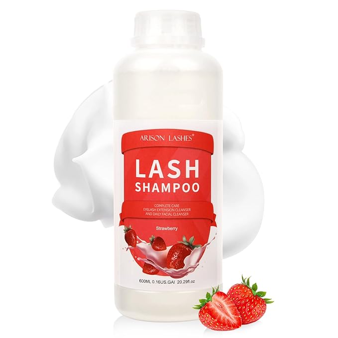 Arison Eyelash Eyelash Extension Shampoo 600ml / Eyelid Foaming Cleanser/Wash for Extensions and Natural Lashes/Paraben & Sulfate Free Safe Makeup & / Professional & Self Use (Strawberry)