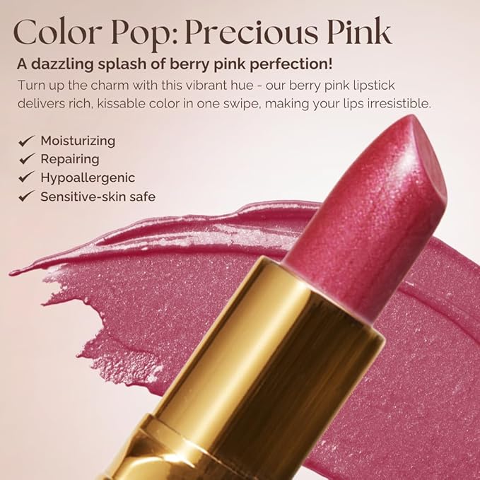 𝗘𝘀𝘀𝗲𝗻𝗰𝗲 𝗼𝗳 𝗔𝗿𝗴𝗮𝗻 Deep Moisturizing Pink Lipstick, Long Lasting Lipstick & Lip Care with Pure Organic Argan Oil, Shea Butter, Jojoba Oil & Aloe Vera Hydrating Lipstick, Precious Pink