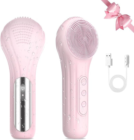 Electric Face Scrubber, Silicone Facial Cleansing Brush Rechargeable, Cleansing, Facial Scrub Exfoliator for Women Men, Waterproof Face Scrub Brush for Exfoliating, Pink