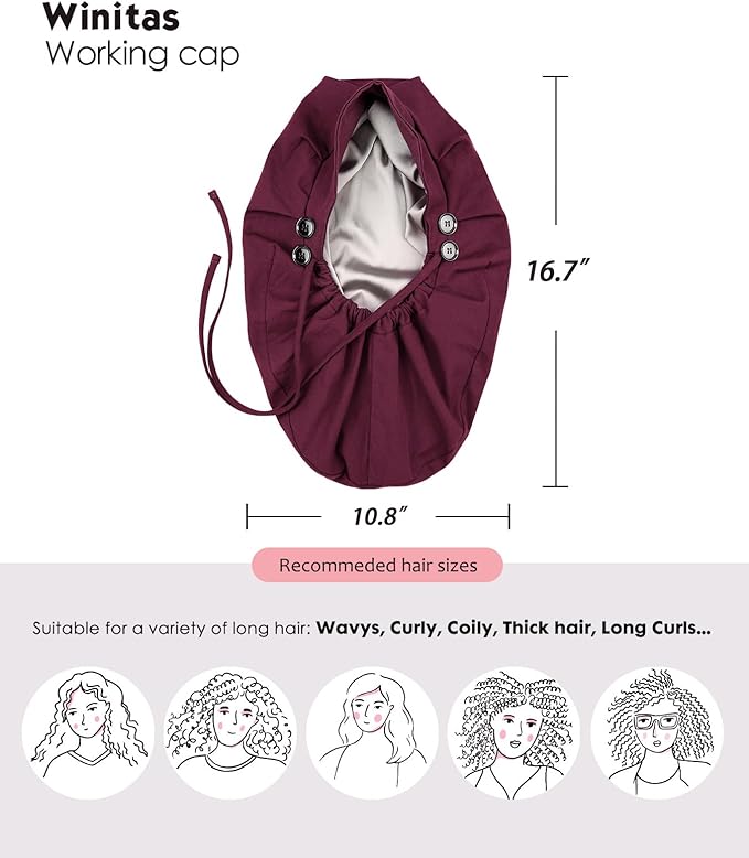 Satin Lined Work Cap with Button for Long Hair Women