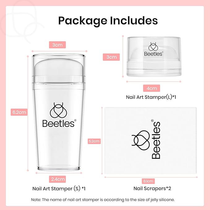 Beetles Nail Stamp, 4Pcs French Tip Tool Easy Manicure Nail Stamper Single Head Soft Silicone Long & Short French Tip Stamp Tool with 2Pcs Nail Scraper Decorations Gift for Women