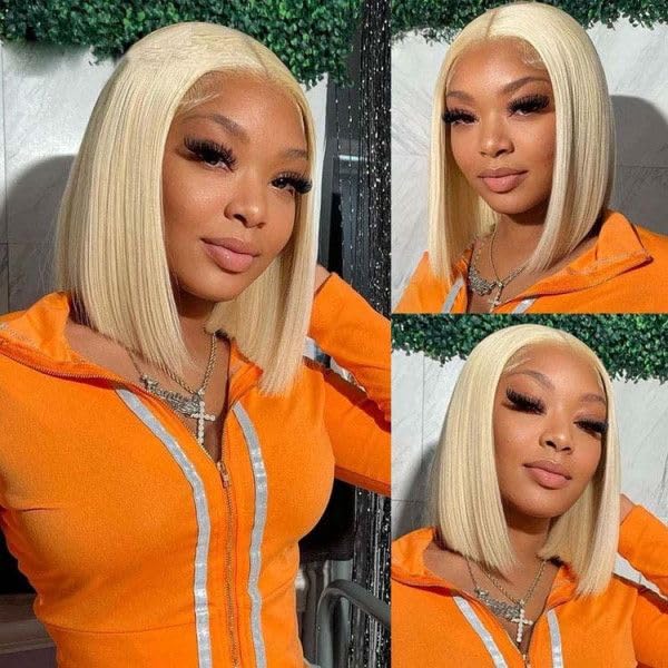 Blonde Bob Wig Human Hair 613 Lace Front Wigs Human Hair 180% Density 13x4 HD Lace Frontal Straight Wigs Human Hair Pre Plucked With Baby Hair Short Bob Wigs for Women 16 Inch
