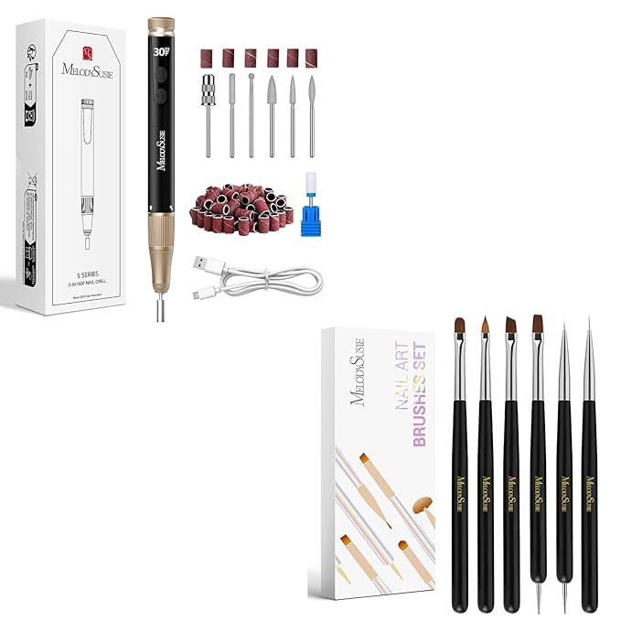 MelodySusie 30000RPM Portable Electric Nail Drill with Nail Art Brushes Set