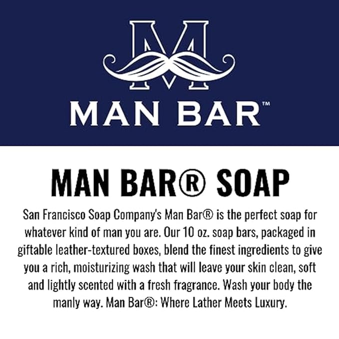 San Francisco Soap Company Man Bar Set of 3 10 oz. Soap Bars (Cardamom+Juniper, Midnight Amber, Exotic Musk + Sandalwood)