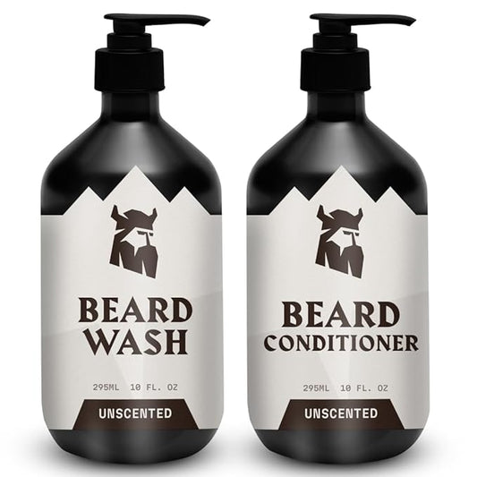 Striking Viking Beard Wash and Conditioner Unscented Scent - 10 Fl Oz (Pack of 2) Beard Shampoo and Conditioner Paraben & Sulfate Free for Men - Deep Cleansing for all Beard Types (Unscented)