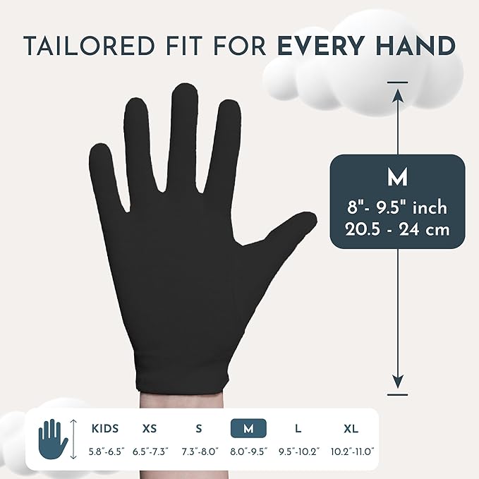 Cotton Gloves for Dry Hands Sleeping, Moisturizing Gloves Overnight, Hand Moisturizer Gloves, Moisture Gloves for Dry Hands Overnight, Eczema Gloves, Medium 7 Pair, Black