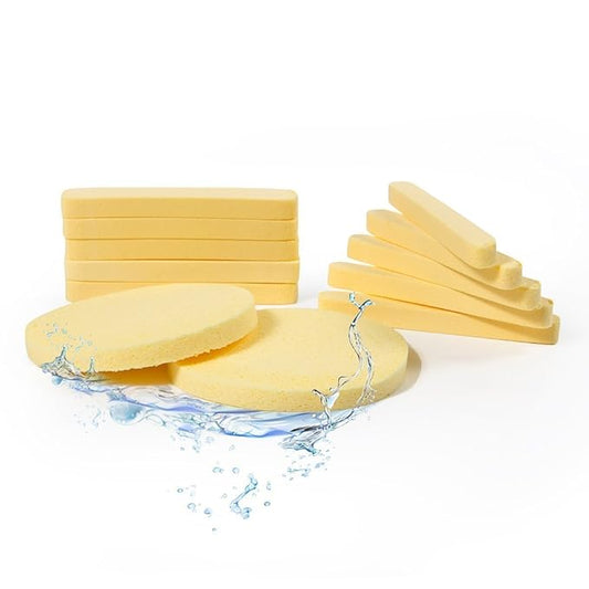 APPEARUS Facial Sponges 60 Pack - Compressed PVA Face Sponges for Deep Cleansing, Exfoliating, Makeup Removal, for Sensitive Skin - Disposable Cosmetic Spa Round Sponge with Stick Shape