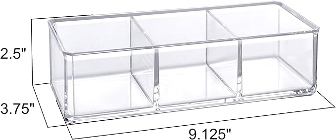 Amazing Abby - Glamour - 2-Pack Acrylic 3-Compartment Makeup Organizer, Transparent Plastic Lipstick Holder, Perfect Bathroom Vanity Storage Solution for Lipsticks, Nail Polishes, and More